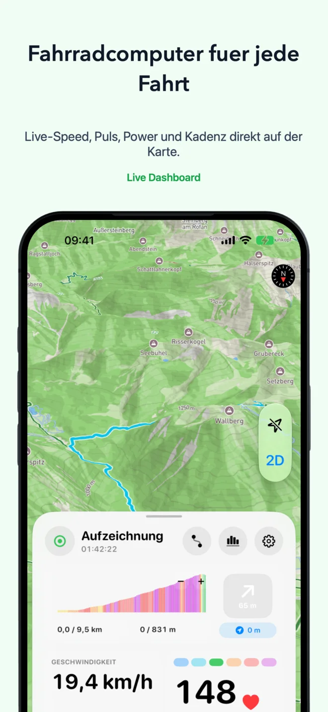 Viberide Fahrradcomputer mit Karte und Fahrdaten